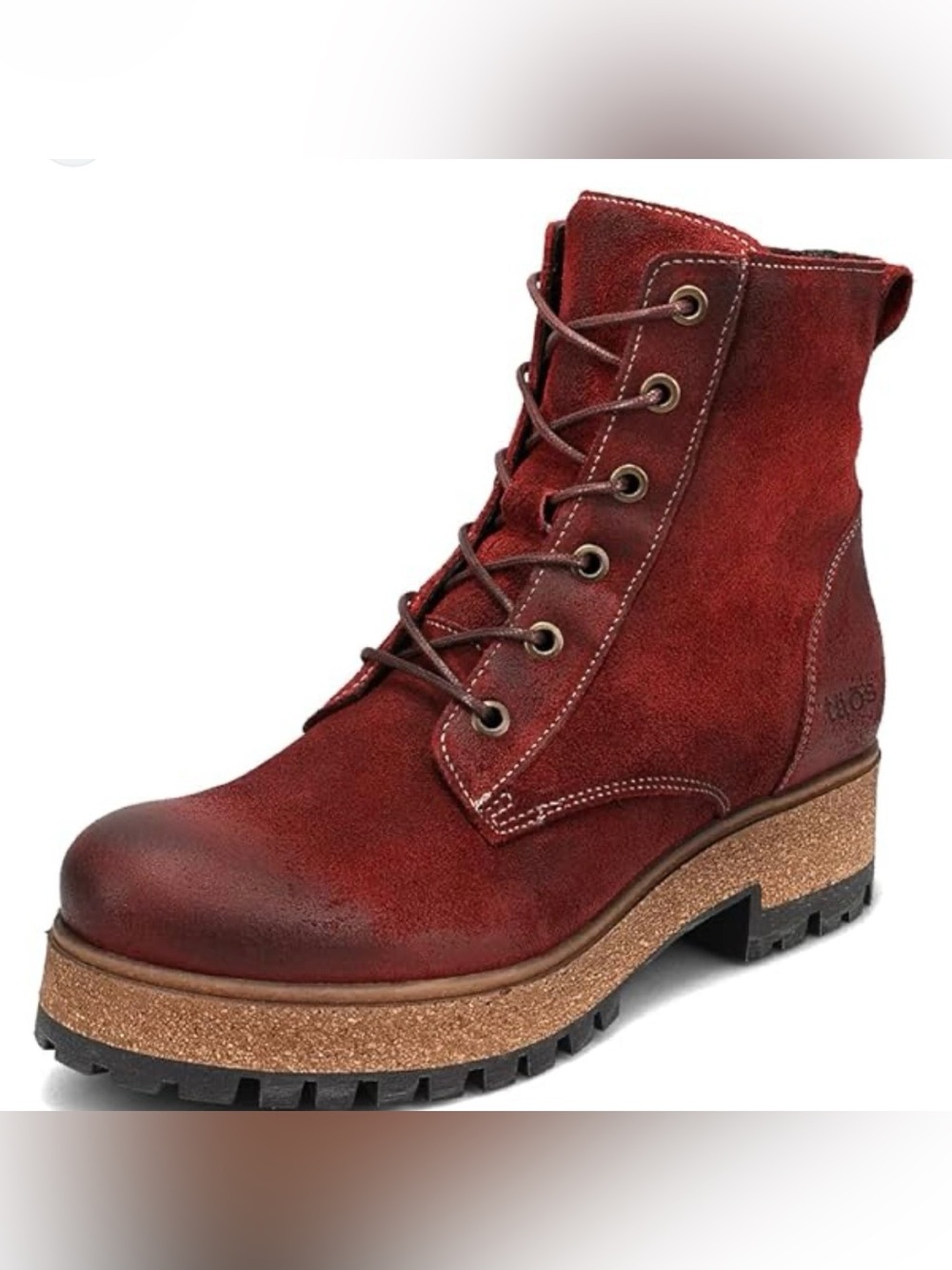 Taos Footwear Red Suede Lace-Up Platform Ankle Boots - Picture 4 of 6